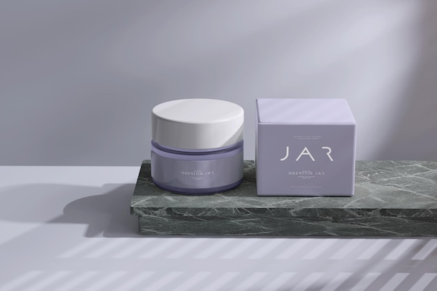 Cosmetic jar and box mockup