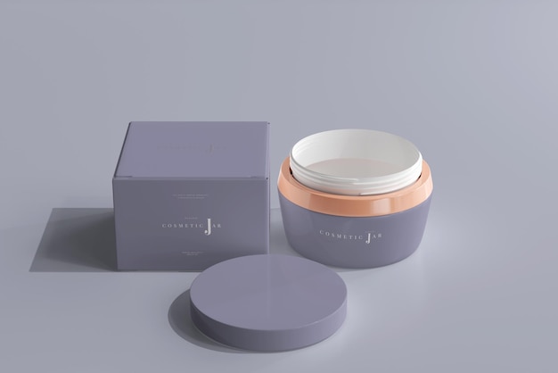 Cosmetic jar and box mockup