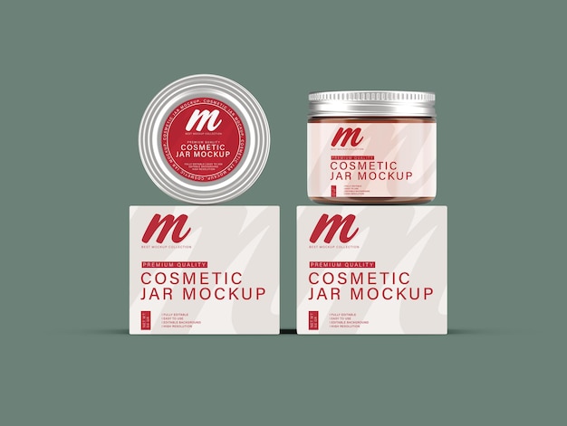 PSD cosmetic jar and box mockup