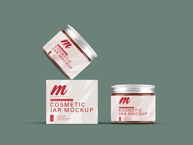 PSD mockup di vasetto e scatola per cosmetici