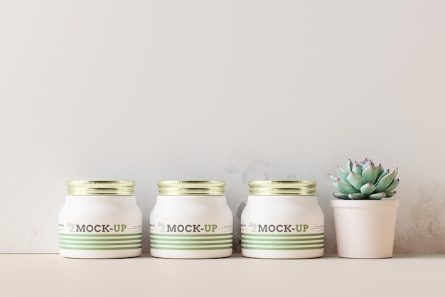 Cosmetic jar with metal lid mockup scene