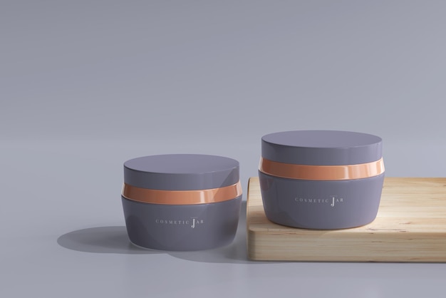 Cosmetic Jars mockup with wooden board