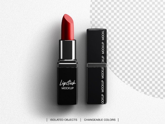 PSD cosmetic lipstick makeup packaging mockup top view isolated