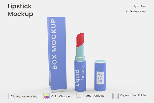 Cosmetic lipstick makeup packaging mockup with lid isolated premium psd