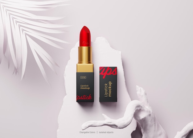 Confezione di rossetto cosmetico vista dall'alto del mockup