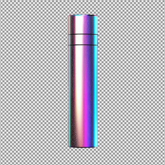 PSD cosmetic long bottle in rainbow color bottle isolated on white background