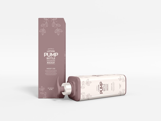 Cosmetic lotion pump bottle with box mockup