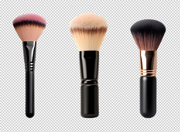 PSD cosmetic makeup brushes set on isolated transparent background