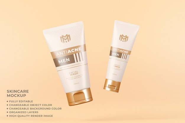 Cosmetic mockup tube packaging skincare floating changeable color