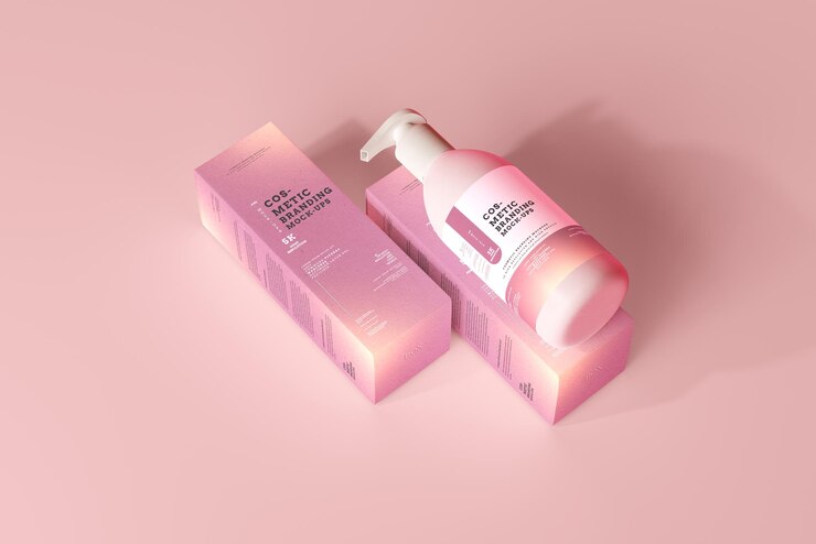 펌프 병의 화장품 포장 목업 장면