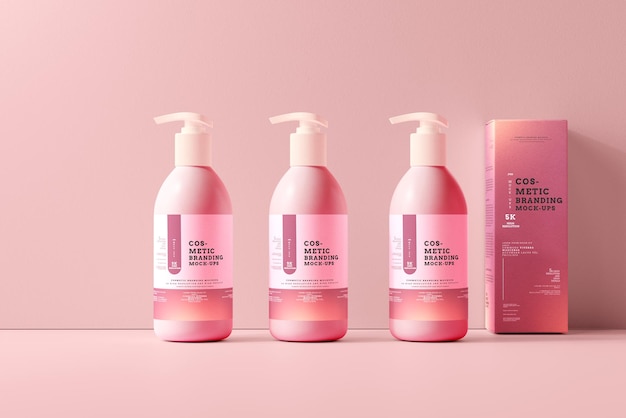 PSD cosmetic packaging mockup scene of a pump bottle