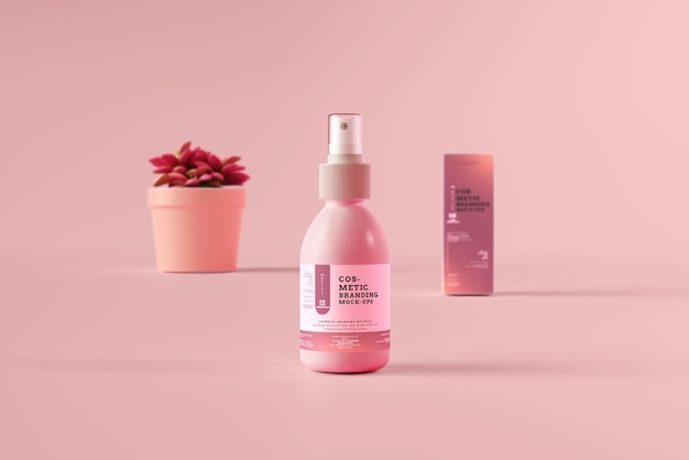 Cosmetic packaging mockup scene of a spray bottle