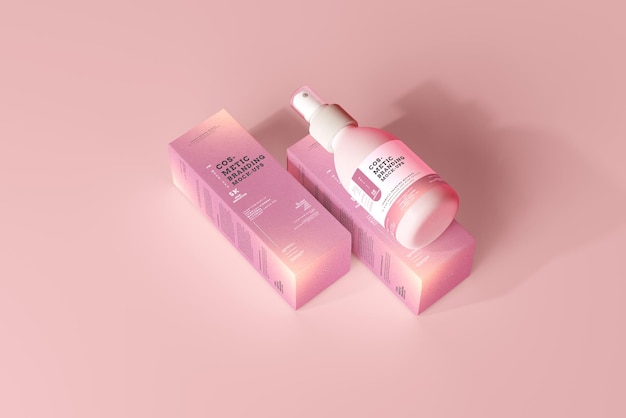 Cosmetic packaging mockup scene of a spray bottle