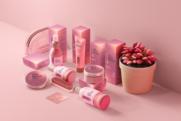 PSD cosmetic packaging mockup scene