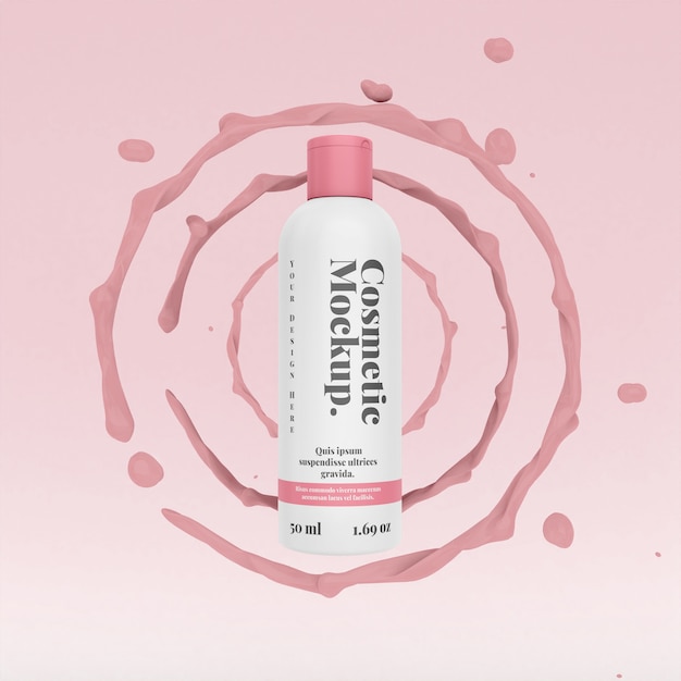 Mockup di packaging cosmetico con effetto liquido