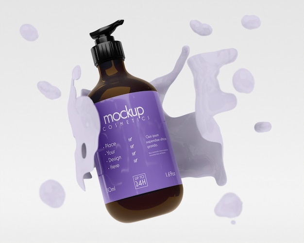 Mockup di packaging cosmetico con effetto liquido