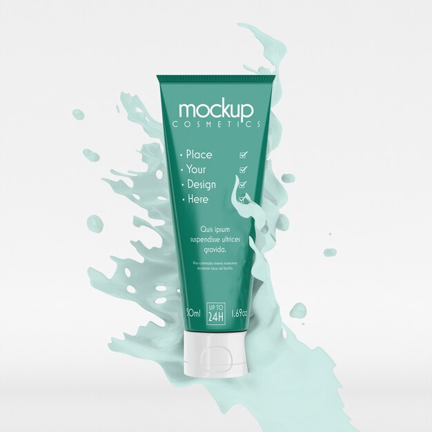 Cosmetic packaging mockup with liquid effect