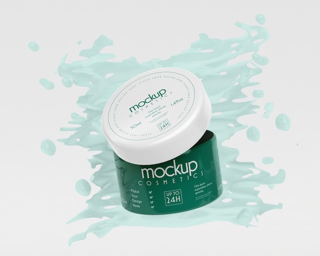 PSD cosmetic packaging mockup with liquid effect