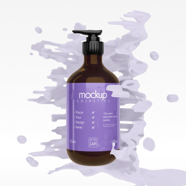 Mockup di packaging cosmetico con effetto liquido