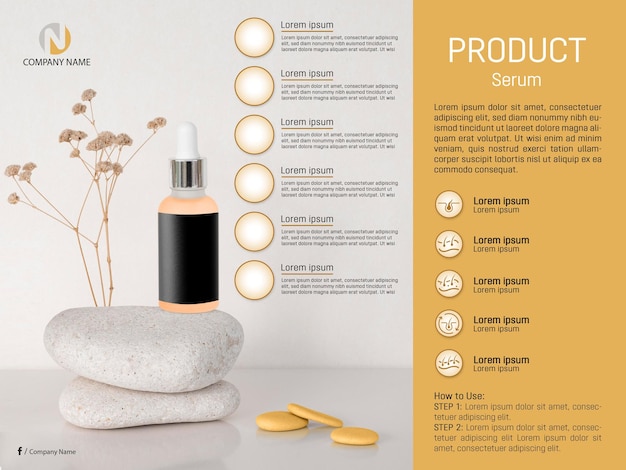 PSD cosmetic poster with display branding serum bottle mockup