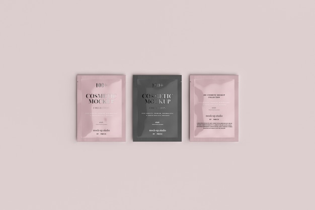 PSD cosmetic product sachet packets mockups