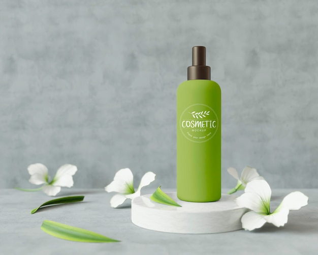 cosmetic product on a stand with flowers