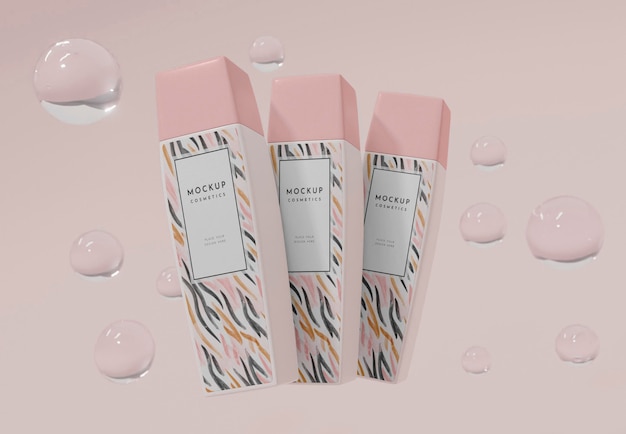 Cosmetic products with bubbles mockup