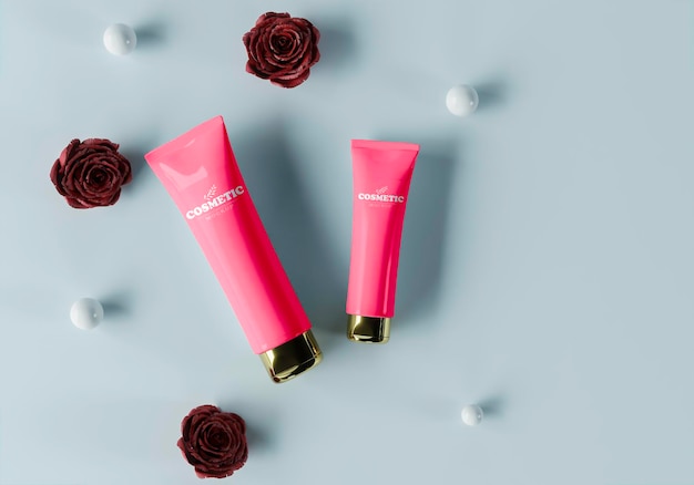 Cosmetic products with spheres and flowers