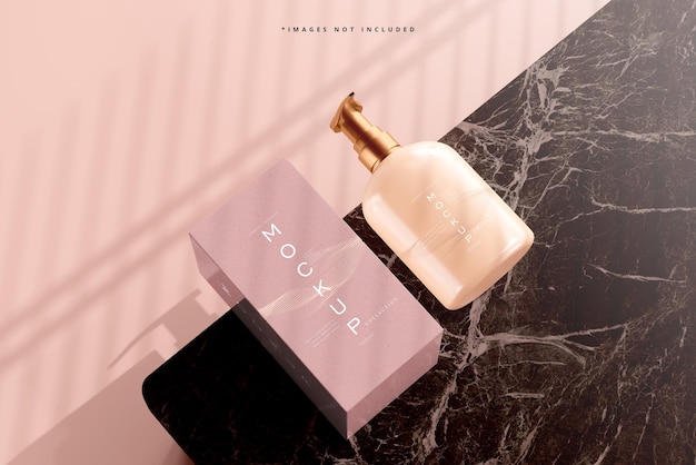 cosmetic pump bottle and box mockup