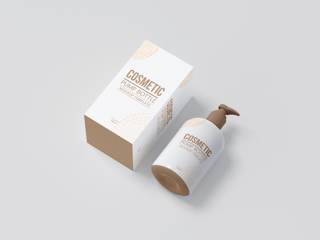 cosmetic pump bottle with box mockup