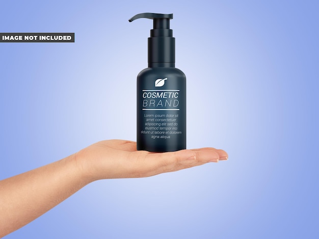 Cosmetic pump in hand mockup psd