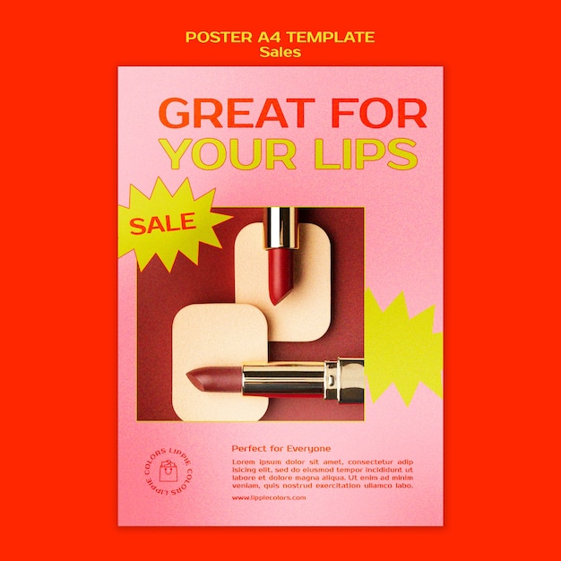 PSD cosmetic sales vertical poster template in vibrant and bold style