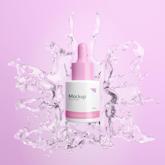 PSD cosmetic serum dropper with splash mockup