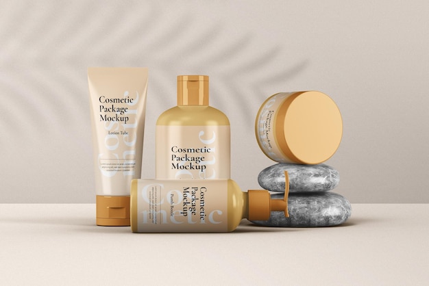 Cosmetic set packaging bottle mockup