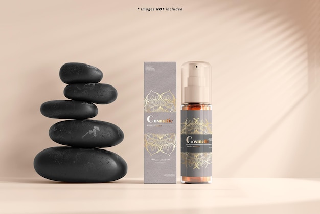 Flacone spray cosmetico con scatola mockup