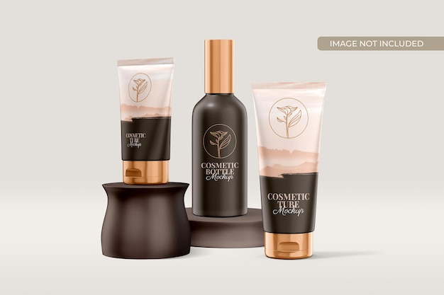 Mockup di imballaggio per tubi e bottiglie cosmetiche