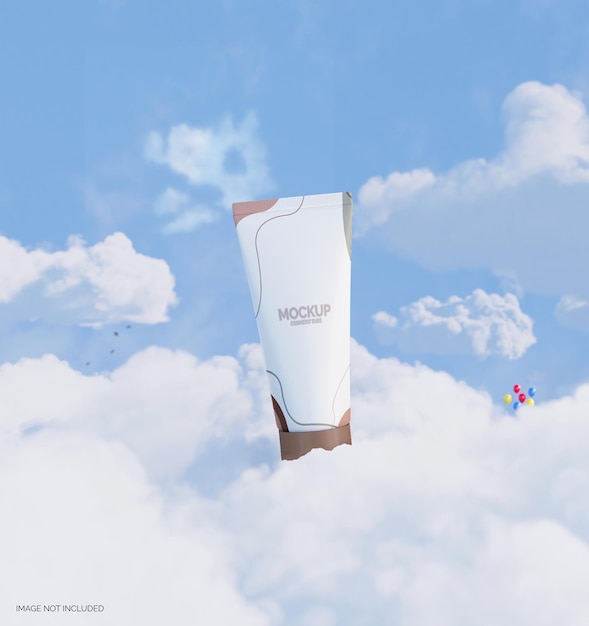 Cosmetic tube above the clouds mockup