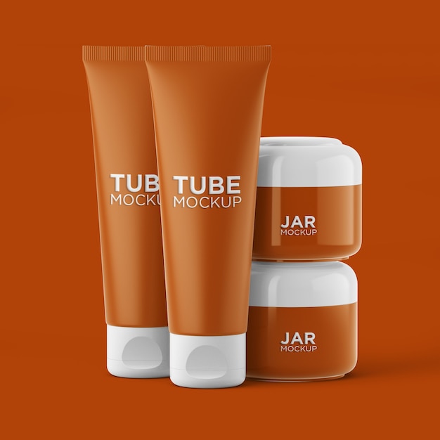 PSD set di mockup di tubi e barattoli cosmetici isolato