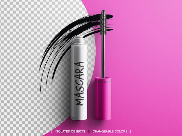 Cosmetic tube mascara makeup packaging with brush stroke isolated