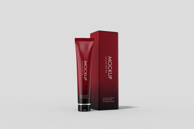 PSD cosmetic tube with box mockup