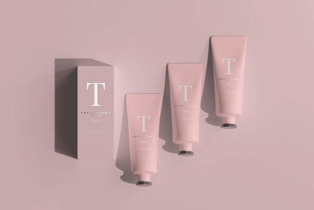 PSD tubo cosmetico con scatola mockup