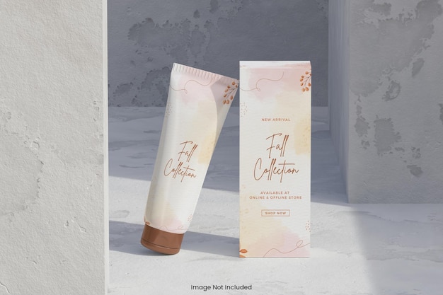 Cosmetic Tube with Box Packaging Mockup