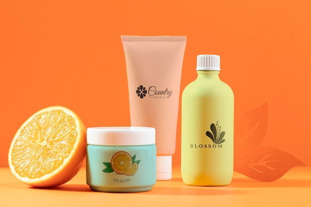 cosmetics arrangement with half orange
