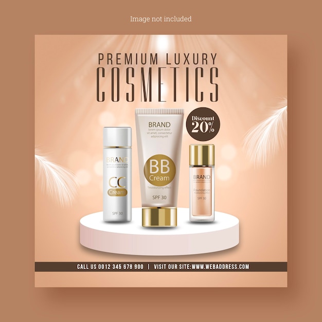 PSD cosmetics beauty products for makeup sale banner for social media and instagram post