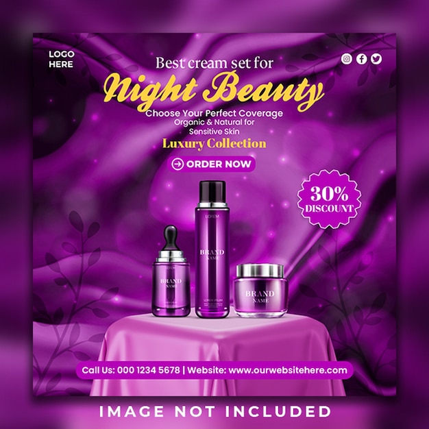 Cosmetics beauty products and makeup social media post banner design template