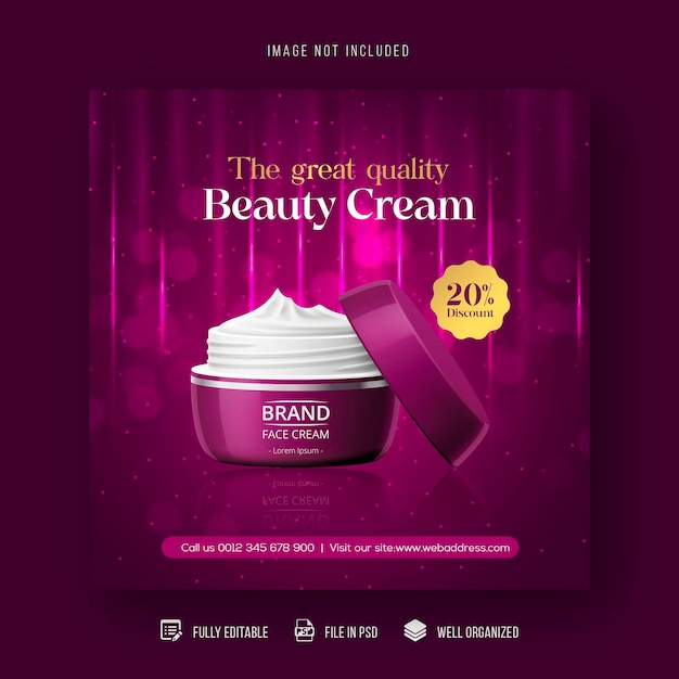 Cosmetics beauty products and makeup social media post and sale banner design template