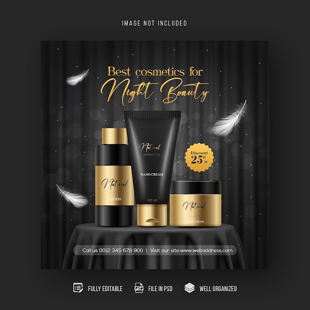 Cosmetics beauty products and makeup social media post and sale banner design template