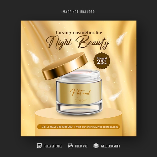 Cosmetics beauty products and makeup social media post and sale banner design template