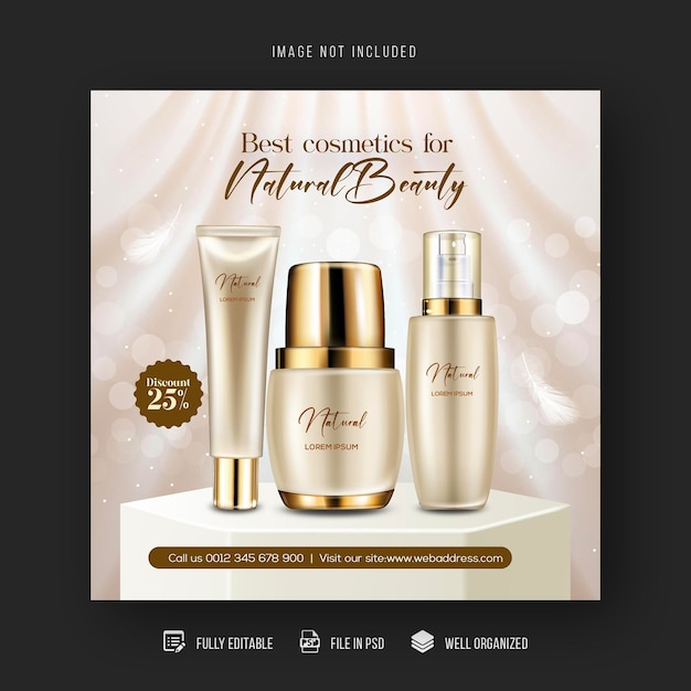 PSD cosmetics beauty products and makeup social media post and sale banner design template