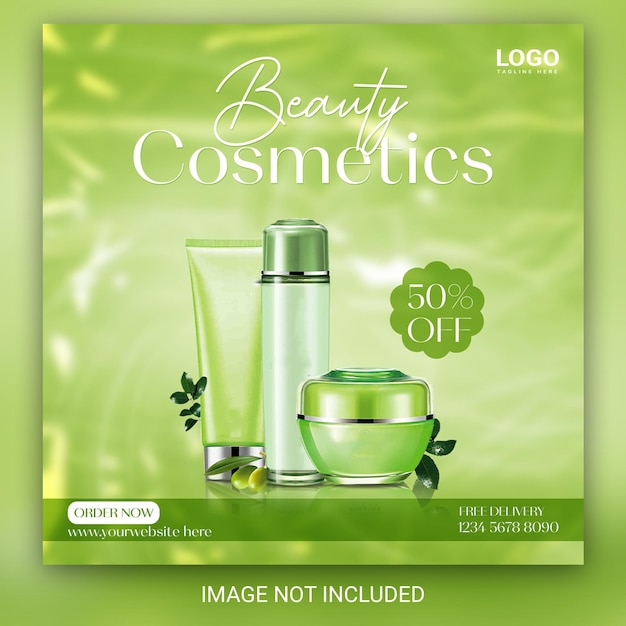 Cosmetics beauty products promotion social media instagram and facebook square post banner design